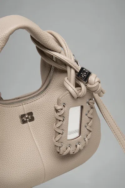 Ganni Women Pink Handbag With Removable Shoulder Strap And Pendant With Logo In Ecoleather Woman In Sand