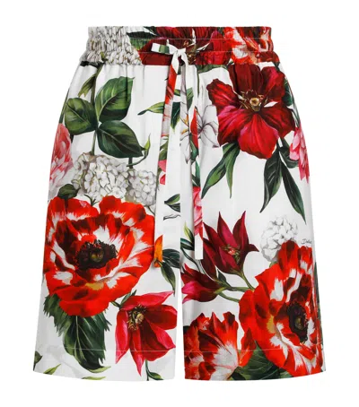 Dolce & Gabbana Cotton Shorts With Floral Print Dolce E Gabbana In Red