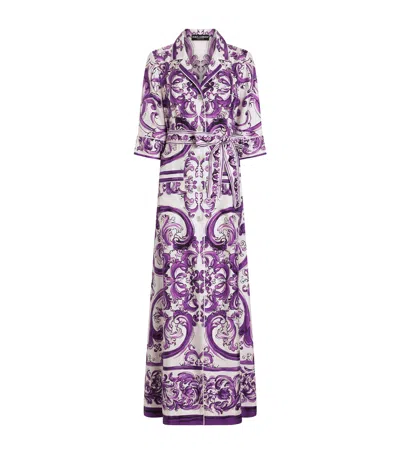 Dolce & Gabbana Printed Midi Dress Detachable Belt Waist In Multi