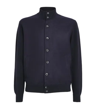 Herno Virgin Wool Hybrid Button-up Cardigan In Blue