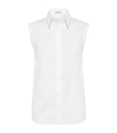 Brunello Cucinelli Cotton Poplin Button-front Shirt With Monili Collar In White