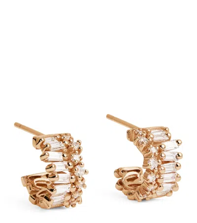 Suzanne Kalan Mini Rose Gold And Diamond Short Stack Hoop Earrings In Multi