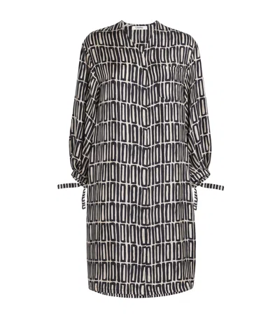 Max Mara Relaxed Midi Dress With Geometric Pattern And Button-down Front In Multi