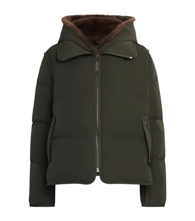 Yves Salomon Down-mink Technical Puffer Jacket In Green