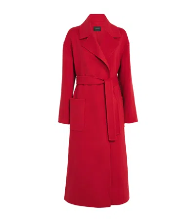 Fabiana Filippi Long Cashmere Wool Coat Belted At Waist In Red