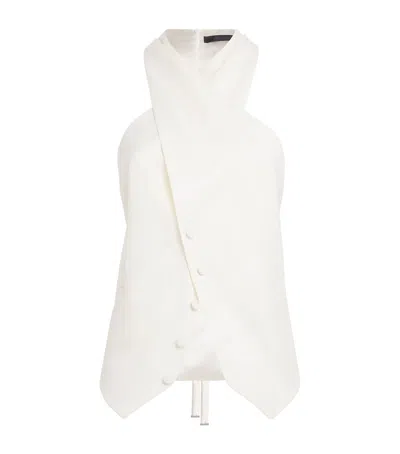 Max Mara Satin Wrap Sleeveless Jacket Buttons In White