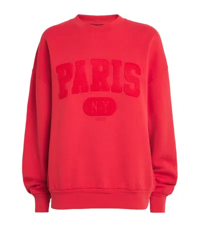 Maje Womens Red Paris Round-neck Cotton Sweatshirt