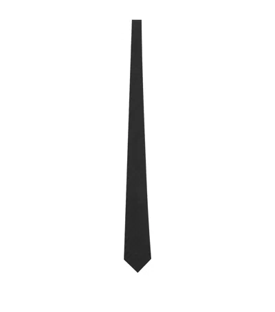 Saint Laurent Silk Jacquard Stripe Tie In Black
