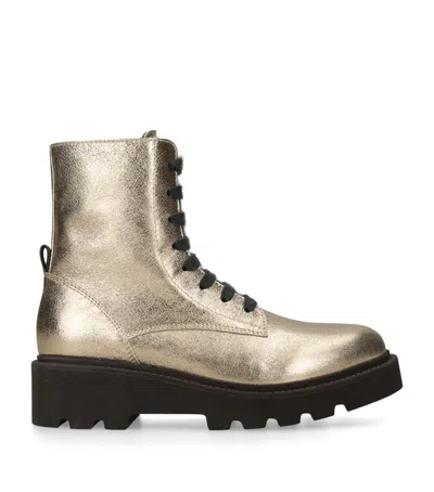 Brunello Cucinelli Leather Metallic Ankle Boots In Gold