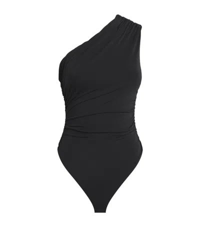 Maje Womens Asymmetric-neck Stretch-woven Bodysuit Black