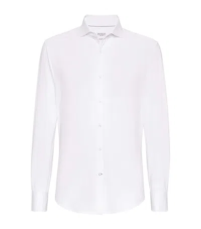 Brunello Cucinelli Men Basic Fit Twill Shirt With Button-down Collar In White