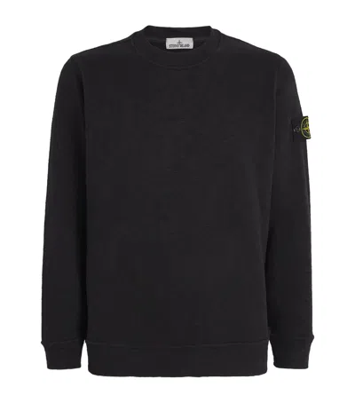 Stone Island Black Long Sleeve Crewneck Sweatshirt With Patch Logo In Black