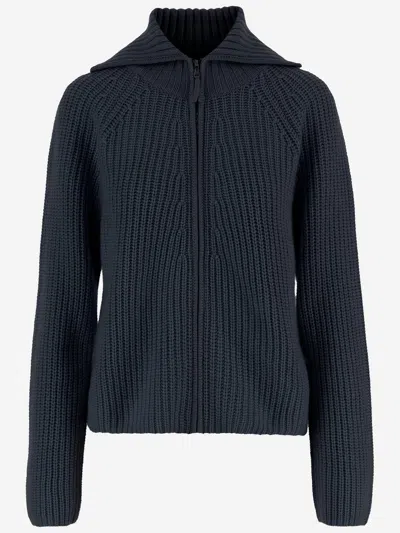 Allude Wool And Cashmere Zip-up Sweater In Blue