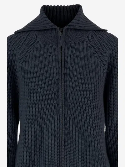 Allude Wool And Cashmere Zip-up Sweater In Blue