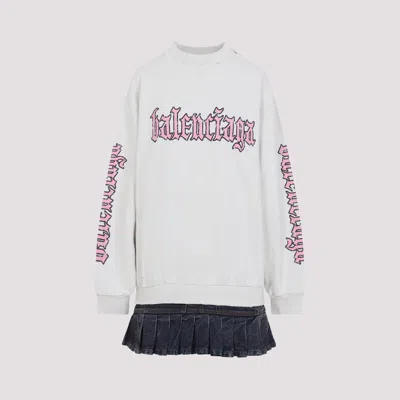 Balenciaga Hybrid Dress In Cotton Jersey And Denim In Multi