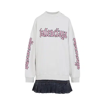 Balenciaga Hybrid Dress In Cotton Jersey And Denim In Multi