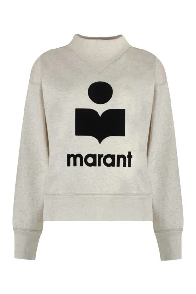 Isabel Marant Étoile Isabel Marant Etoile Women Beige High Neck Sweatshirt With Contrasting Logo Print In Cotton Blend Wo In Neutral