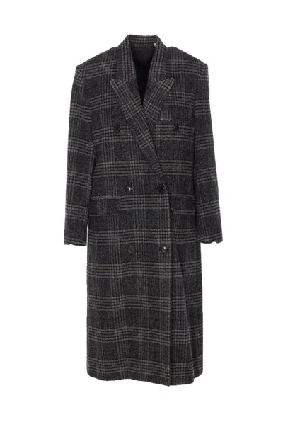 Isabel Marant Étoile Double-breasted Grey Plaid Coat With Structured Silhouette In Gray