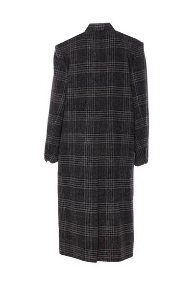 Isabel Marant Étoile Double-breasted Grey Plaid Coat With Structured Silhouette In Gray