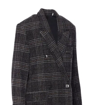 Isabel Marant Étoile Double-breasted Grey Plaid Coat With Structured Silhouette In Gray