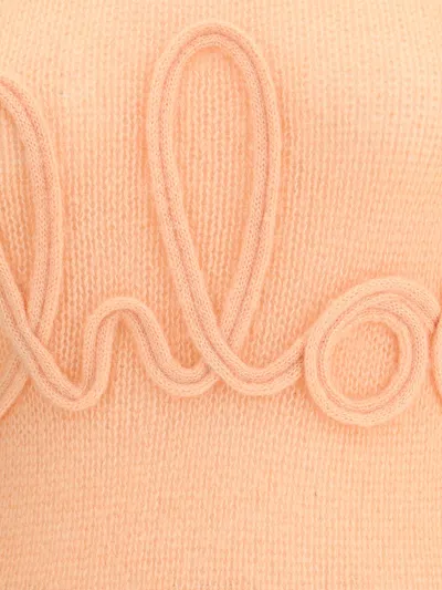 Chloé Logo Embroidery Sweater Sweaters And Cardigans Pink In Neutral