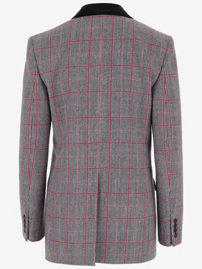 Chloé Black/white Checkered Wool Double-breasted Blazer In Gray