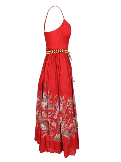 Zimmermann Rhiannon Cotton Corset Midi Dress In Red