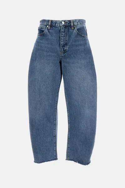 Frame The Bubble Crop Frayed High-rise Barrel-leg Jeans In Blue