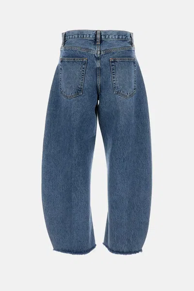 Frame The Bubble Crop Frayed High-rise Barrel-leg Jeans In Blue