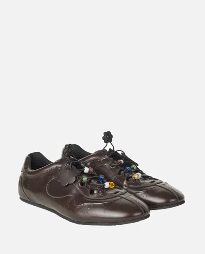 Cecilie Bahnsen Blaise Beaded Leather Sneakers In Brown