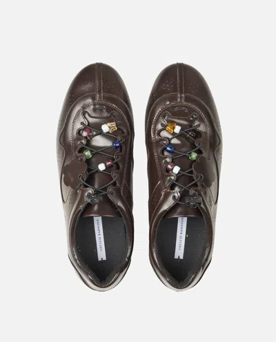 Cecilie Bahnsen Blaise Beaded Leather Sneakers In Brown