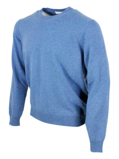 Malo Thin Wool Round Neck Long Sleeve Sweater In Blue