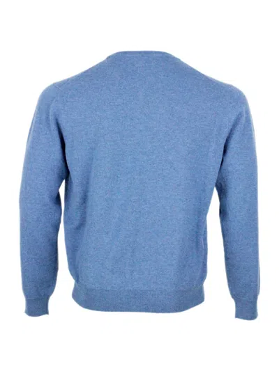 Malo Thin Wool Round Neck Long Sleeve Sweater In Blue