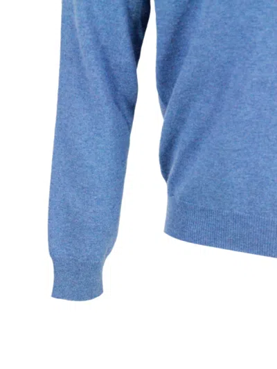 Malo Thin Wool Round Neck Long Sleeve Sweater In Blue