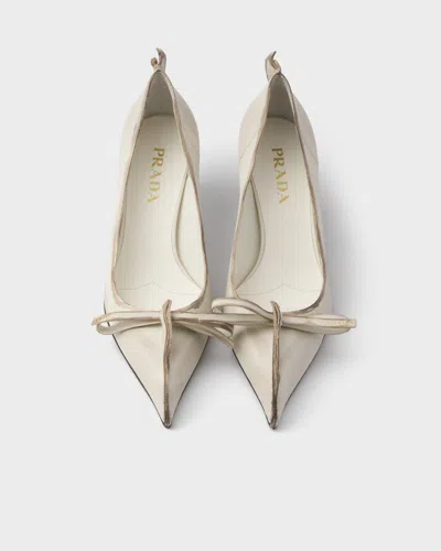 Prada Distressed Leather Pointed-toe Pumps In Neutral