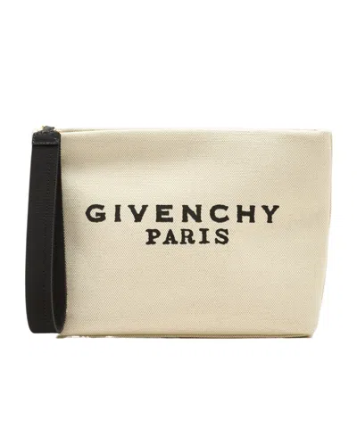 Givenchy Pochette In Tela Con Logo Stampato In Brown