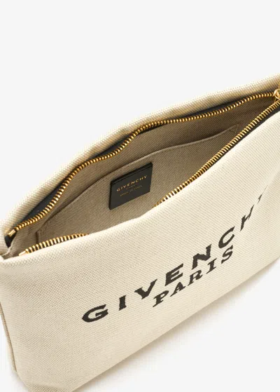 Givenchy Pochette In Tela Con Logo Stampato In Brown