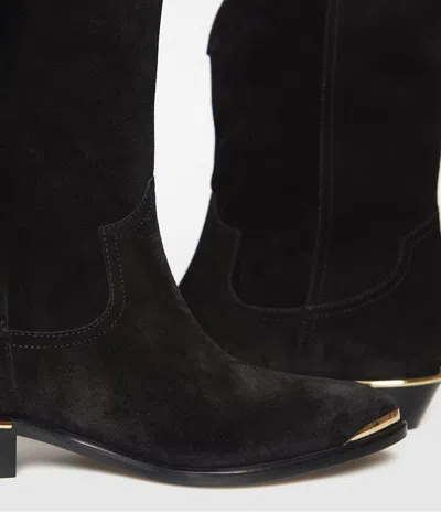 Isabel Marant Block Heel Suede Boot With Gold Trim In Black