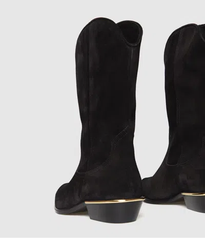 Isabel Marant Block Heel Suede Boot With Gold Trim In Black