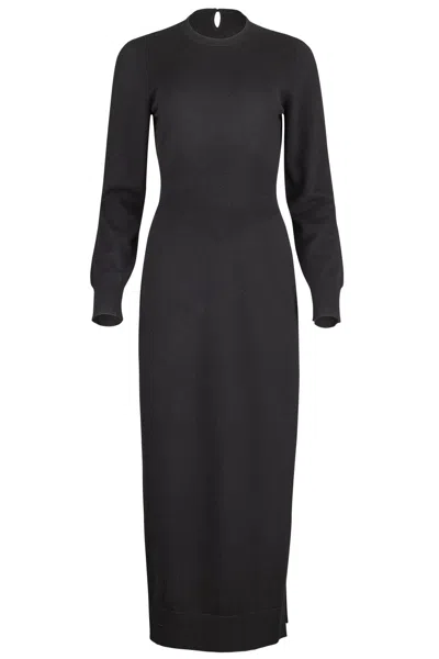 Givenchy One Shoulder Long Sleeve Dress With Slit In Black