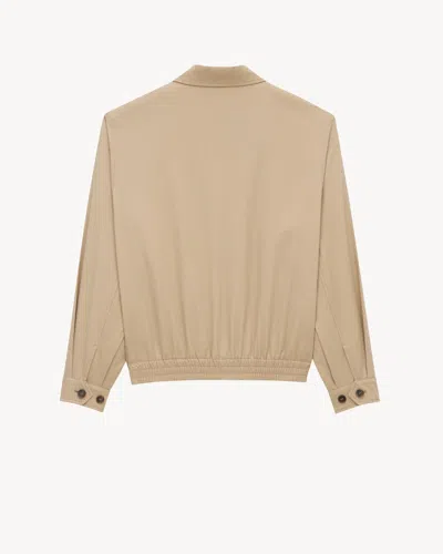 Saint Laurent Short Jacket In Cotton Serge In Neutral