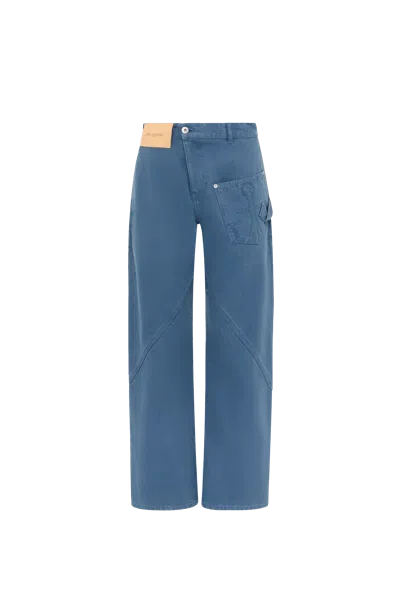 Jw Anderson Twisted Cotton Canvas Wide-leg Pants In Blue