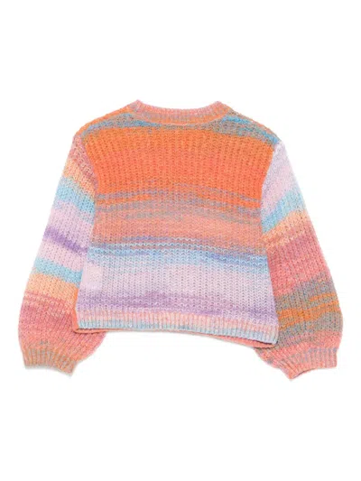 Stella Mccartney Kids Orange And Multicolor Puff-sleeved Sweater In Multi