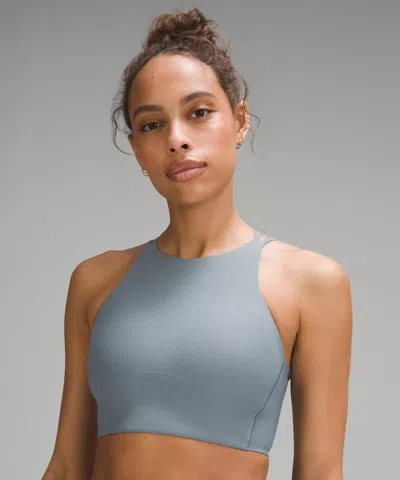 Lululemon Like A Cloud High-neck Longline Ribbed Bra In Gray