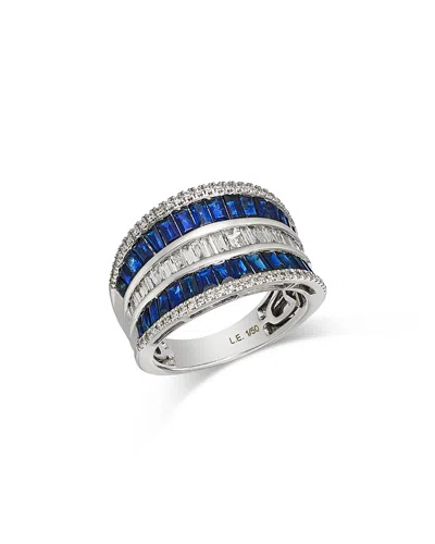 Bloomingdale's Fine Collection Limited Edition Blue Sapphire & Diamond Multirow Ring In 14k White Gold In Multi