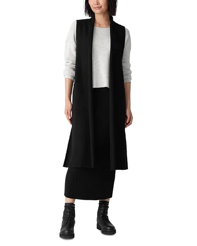 Eileen Fisher Lightweight Boiled Wool Shawl Collar Vest In Regenerative Wool In Black