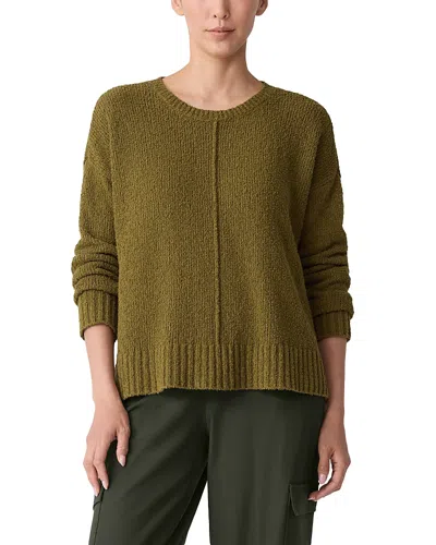 Eileen Fisher Round Neck Long Sleeve Sweater In Moss In Green