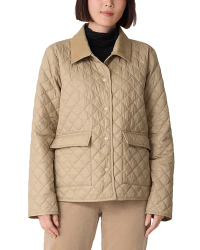 Eileen Fisher Eggshell Recycled Nylon Quilted Classic Collar Jacket In Brown