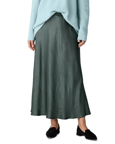 Eileen Fisher Crinkled Satin Midi Skirt In Green