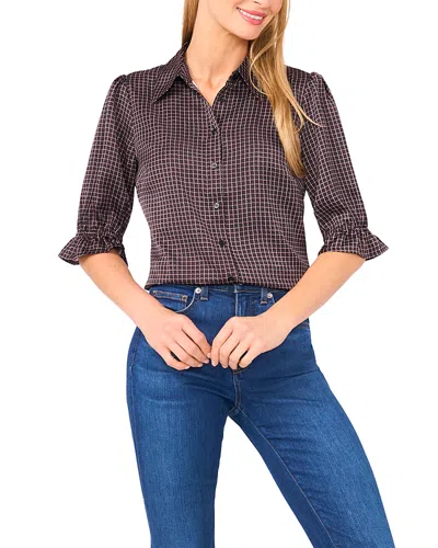 Cece Geo Print Elbow Sleeve Button-up Satin Shirt In Multi